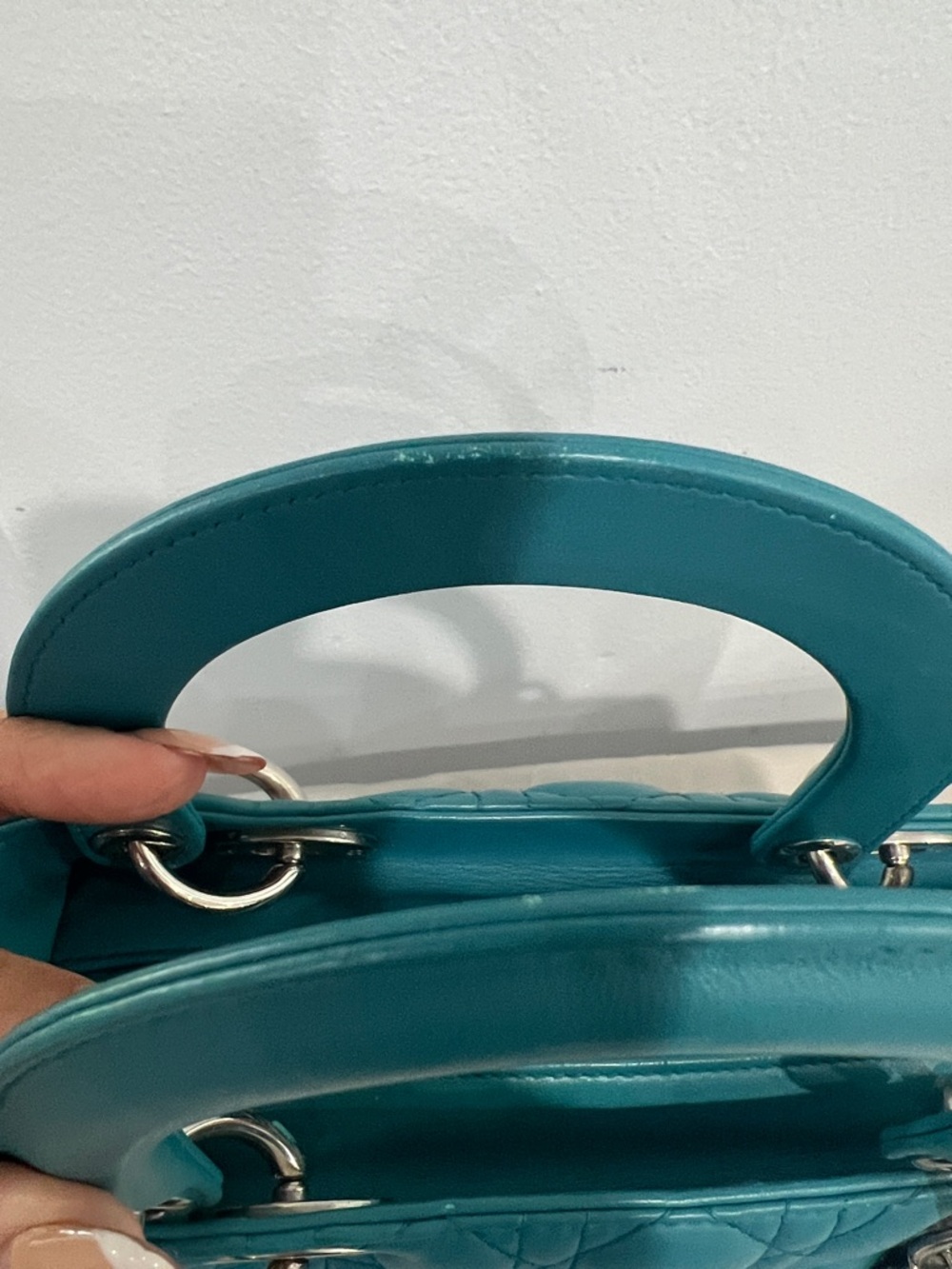Dior Teal Cannage Quilted Lady Handbag with Silver Hardware - Picture 3 of 13